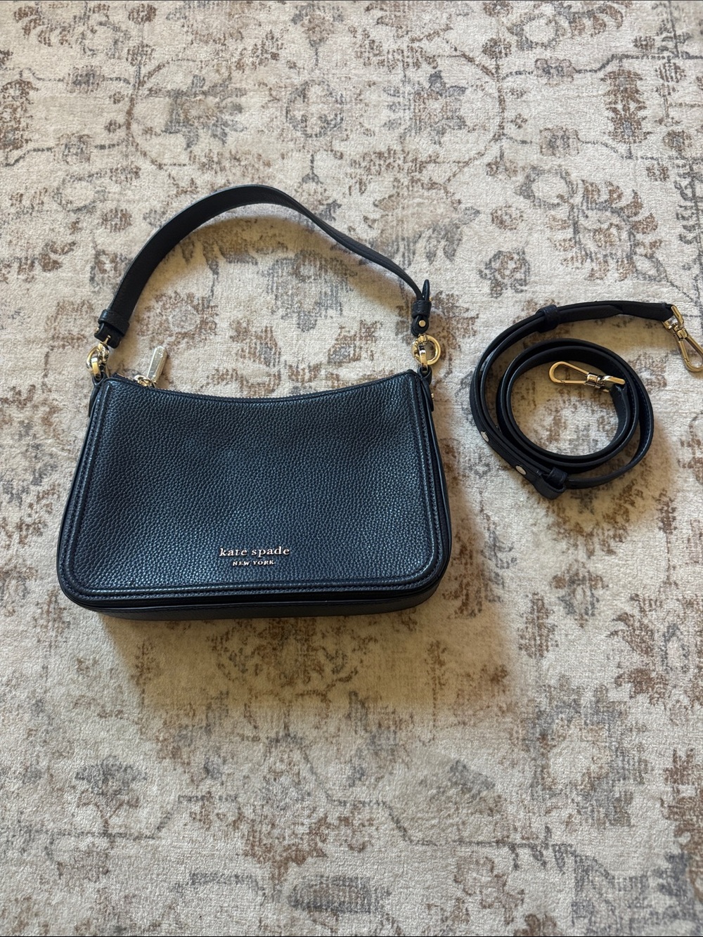 Kate Spade Navy blue Pebbled Leather Shoulder Bag with Detachable crossbodyStrap